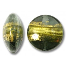 1 Murano Glass Black Diamond Gold Foiled Band 14mm Lentil
