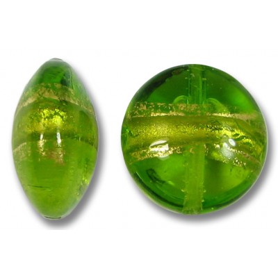 1 Murano Glass Erba Green Gold Foiled Band 14mm Lentil