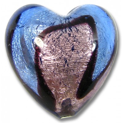1 Murano Glass Bi Coloured 20mm Heart Bead Silver Foiled Sapphire/ Light Amethyst