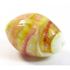 1 Murano Glass Silver Foiled Rose/ Topaz/ Champagne over White Core 26mm Oval Bead 1 Murano Glass Silver Foiled Rose/ Topaz/ Champagne over White Core 26mm Oval Bead