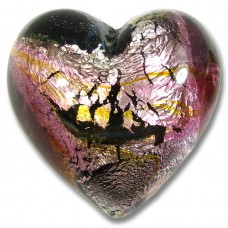 1 Murano Glass Silver Foil Rose Bloom 32mm Heart