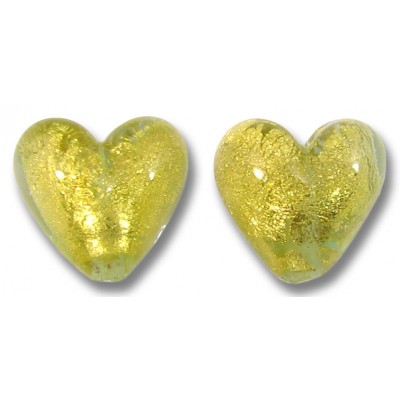 2 Murano Glass Gold Foiled Aquamarine 10mm Heart Beads