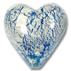1 Murano Glass Crackle White Gold Foiled Aquamarine Blue 20mm Heart