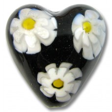 1 Murano Glass Black White Yellow Millefiore 20mm Heart