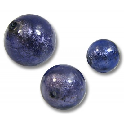 10 Murano Glass White Gold Foiled Purple Velvet 6mm Round Beads.