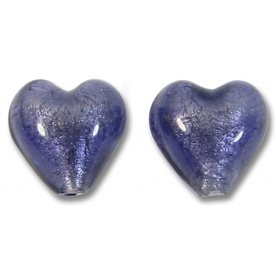 2 Murano Glass White Gold Foiled Purple Velvet 10mm Heart Beads 2 Murano Glass White Gold Foiled Purple Velvet 10mm Heart Beads