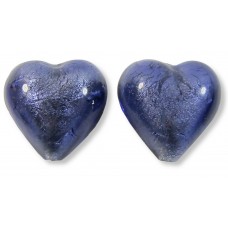 Pair Murano Glass White Gold Foiled Purple Velvet 14mm Hearts