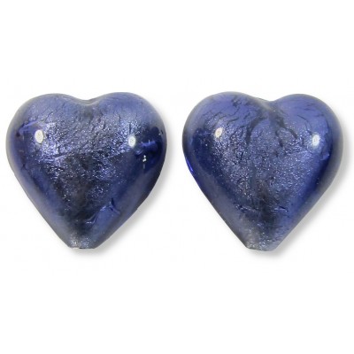 Pair Murano Glass White Gold Foiled Purple Velvet 14mm Hearts