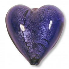 1 Murano Glass White Gold Foiled Purple Velvet 20mm Heart