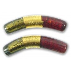 1 Murano Glass Curved Goldfoiled 40mm Macaroni Bead Bicolour Ruby and Black Diamond