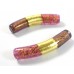 1 Murano Glass Curved Goldfoiled 40mm Macaroni Bead Bicolour Rosa and Chocolate Amethyst