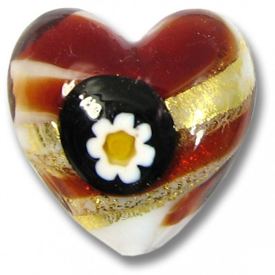 1 Murano Glass Millefiore Daisy Goldfoiled 20mm Heart Ruby
