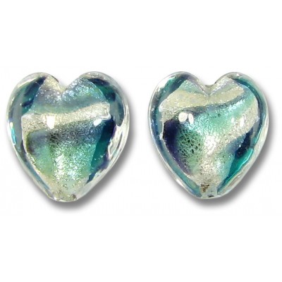 2 Murano Glass Purple Velvet/ Verde 14mm White Goldfoiled Hearts