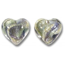 2 Murano Glass Purple/ Black Diamond 14mm White Goldfoiled Hearts