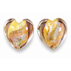 2 Murano Glass Violet/ Amethyst 14mm Goldfoiled Hearts 2 Murano Glass Violet/ Amethyst 14mm Goldfoiled Hearts