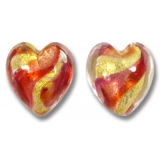 2 Murano Glass Ruby 14mm Goldfoiled Hearts
