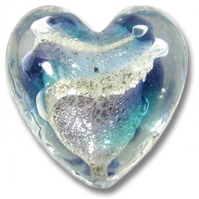 1 Murano Glass Purple Velvet/ Verde 20mm White Goldfoiled Heart