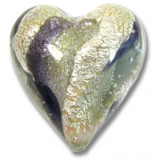 1 Murano Glass Purple/ Black Diamond 20mm White Goldfoiled Heart