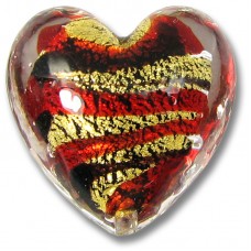 1 Murano Glass 20mm Goldfoiled Red/ Black Clear Cased Heart