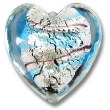 1 Murano Glass Amethyst/ Aqua with White Goldfoil 20mm Cased Heart
