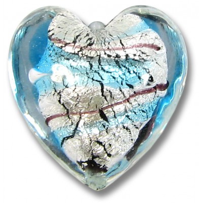 1 Murano Glass Amethyst/ Aqua with White Goldfoil 20mm Cased Heart