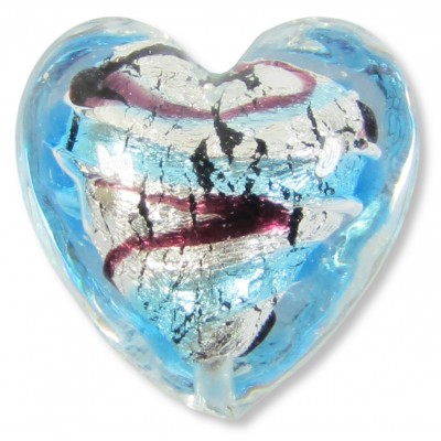 1 Murano Glass Amethyst/ Aqua with White Goldfoil 20mm Cased Heart 1 Murano Glass Amethyst/ Aqua with White Goldfoil 20mm Cased Heart
