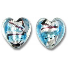 2 Murano Glass Amethyst/ Aqua with White Goldfoil Crystal 14mm Clear Cased Hearts