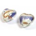 2 Murano Glass 14mm White Goldfoiled Aventurine/ Purple Velvet Clear Cased Heart
