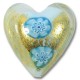 1 Murano Glass Latticino Millefiore Heart Sky Blue/ 24kt Gold Foiled