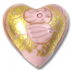 1 Murano Glass Latticino Millefiore 20mm Heart Rose 24kt Gold Foiled