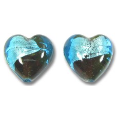 2 Murano Glass Aqua/ Topaz with White Goldfoil 14mm Heart Beads