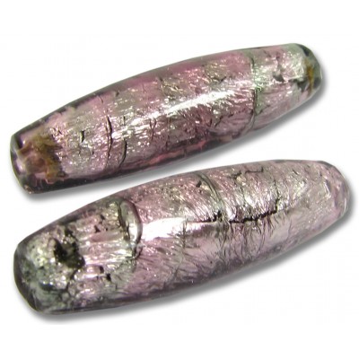 1 Murano Glass Silver Foiled 40mm Olive Bead 1 Murano Glass Silver Foiled 40mm Olive Bead