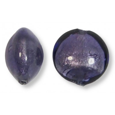 1 Murano Glass White Gold Foiled Purple Velvet 10mm Lentil