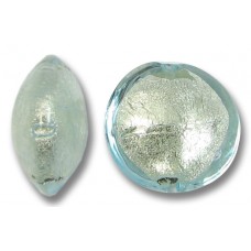 1 Murano Glass Aquamarine White Goldfoil 14mm Lentil