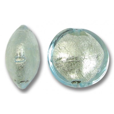 1 Murano Glass Aquamarine White Goldfoil 14mm Lentil
