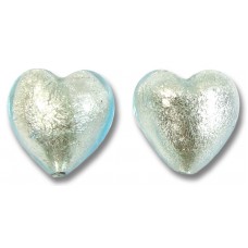 2 Murano Glass Aquamarine White Goldfoil 14mm Hearts