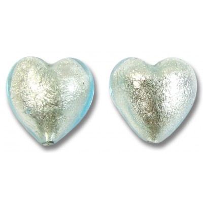 2 Murano Glass Aquamarine White Goldfoil 14mm Hearts