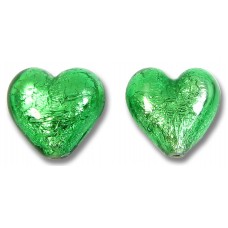 2 Murano Glass Silverfoil Emerald 14mm Heart Beads 2 Murano Glass Silverfoil Emerald 14mm Heart Beads