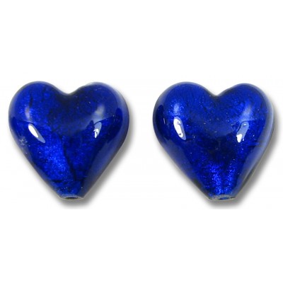 2 Murano Glass White Goldfoil Cobalt 14mm Heart Beads