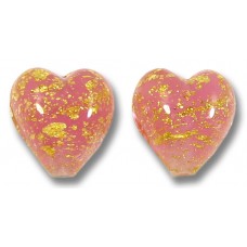 2 Murano Glass Crackle Goldfoil Alabaster Rose 10mm Heart Beads