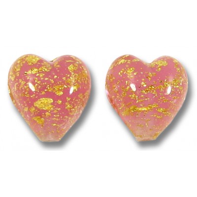 2 Murano Glass Crackle Goldfoil Alabaster Rose 10mm Heart Beads