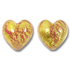 2 Murano Glass Crackle Goldfoil Alabaster Rose 14mm Heart Beads