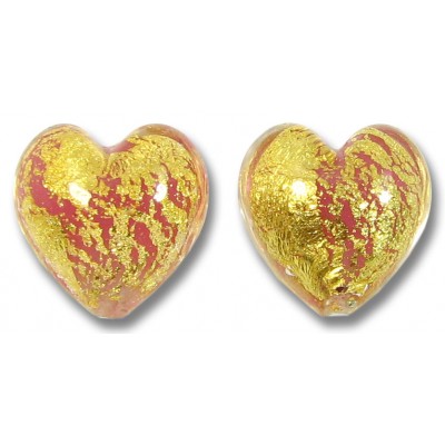 2 Murano Glass Crackle Goldfoil Alabaster Rose 14mm Heart Beads