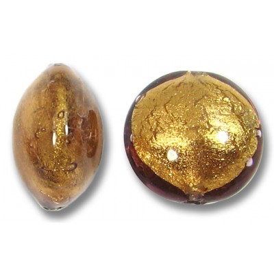 1 Murano Glass Chocolate Amethyst Goldfoil 14mm Lentil