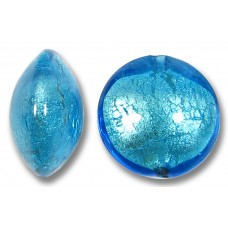 1 Murano Glass Dark Aquamarine White Goldfoil 14mm Lentil