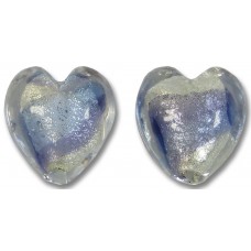 2  Murano Glass Purple Velvet/ Periwinkle Blue 14mm White Goldfoiled Hearts