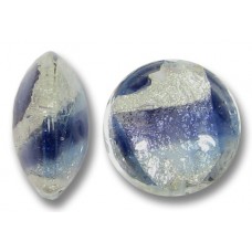 1 Murano Glass Purple Purple Velvet/ Periwinkle Blue 14mm White Goldfoiled Lentil