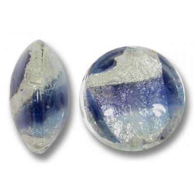 1 Murano Glass Purple Purple Velvet/ Periwinkle Blue 14mm White Goldfoiled Lentil