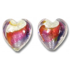 2  Murano Glass Purple Velvet/ Ruby Red 14mm Goldfoiled Hearts