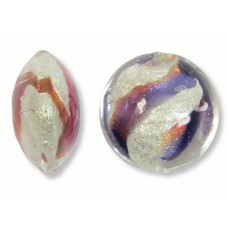1 Murano Glass Purple Velvet/ Ruby 14mm White Goldfoiled Lentil
